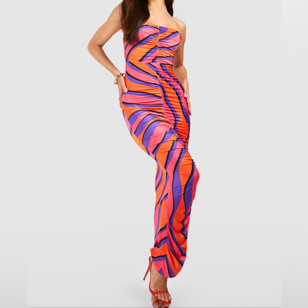 Bright Coloured Ruched Dress - Picture 2 of 10